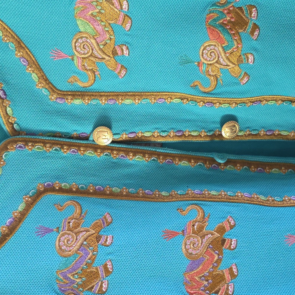Bob Mackie Turquoise Jacket with Orange Embroidery Elephants - Picture 2 of 5